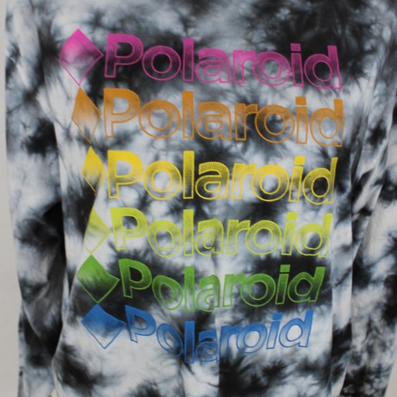 POLAROID T-Shirt Woman Size XXL Black Tie Dye Cropped Long Sleeve Rainbow Logo - Picture 2 of 11